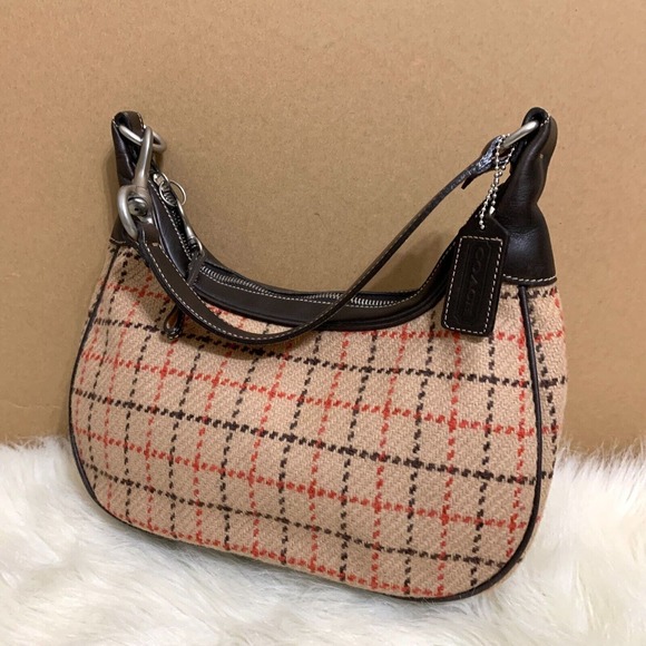COACH MILLBROOK Vintage Tattersall Plaid Tweed & Leather Shoulder Bag #9613 - Picture 2 of 16